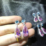 925 Sterling Silver Pink Water Drop Long Earring