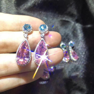 925 Sterling Silver Pink Water Drop Long Earring