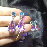 925 Sterling Silver Pink Water Drop Long Earring