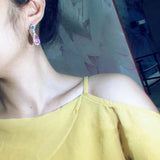 925 Sterling Silver Pink Water Drop Long Earring