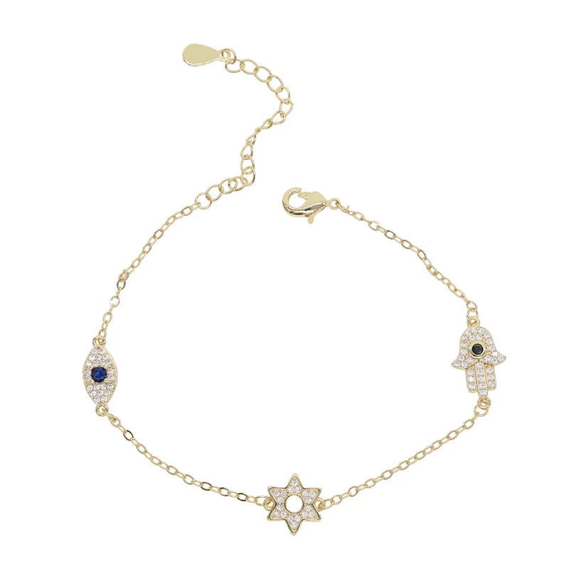 925 Sterling Silver Moon Star Lightning Bracelet Minimal Delicate Jewelry