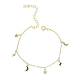925 Sterling Silver Moon Star Lightning Bracelet