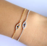 925 Silver Evil Eye Micro Pave Cz Charm Bracelet
