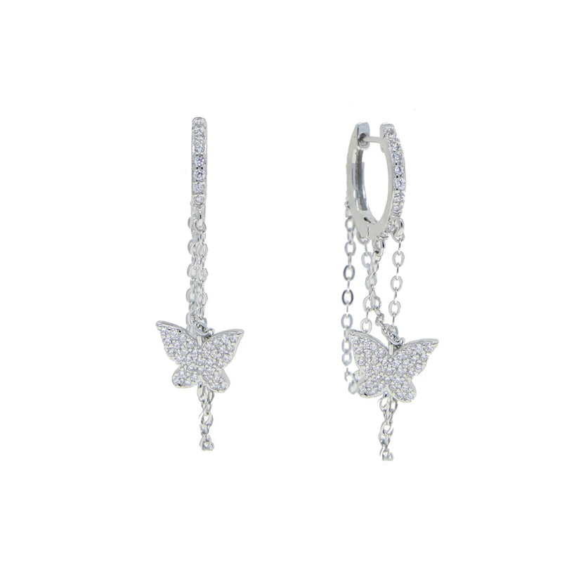 925 Silver Evil Eye Moon Star Butterfly Tassel Earring
