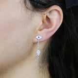 925 Silver Evil Eye Moon Star Butterfly Tassel Earring
