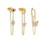 925 Silver Evil Eye Moon Star Butterfly Tassel Earring