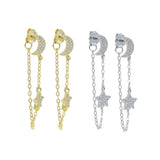 925 Silver Evil Eye Moon Star Butterfly Tassel Earrings
