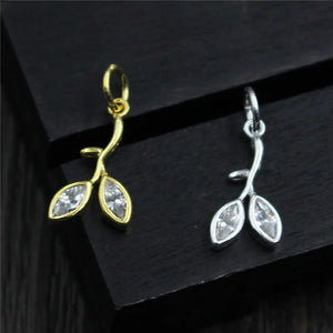 925 Sterling Silver Leaf Zircon Charms Pendants DIY Jewelry Making