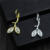 925 Sterling Silver Leaf Zircon Charms Pendants DIY Jewelry Making