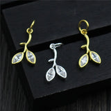 925 Sterling Silver Leaf Zircon Charms Pendants DIY Jewelry Making