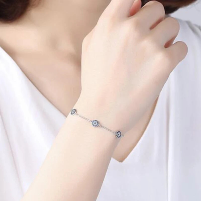 925 Silver Evil Eye Charm Bracelet Set