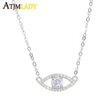 925 Silver Evil Eye Clear CZ Pendant Necklace For Women
