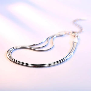 925 Silver Two-Color Three Rows Snake Chain Bracelet