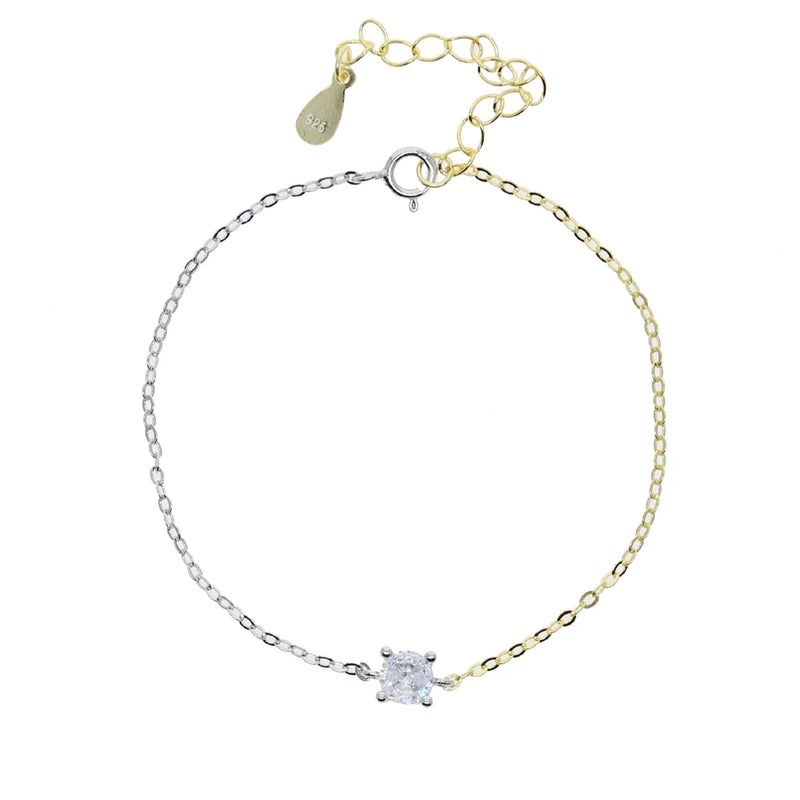925 Silver Two Tone CZ Minimal Bracelet
