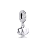 925 Sterling Silver Two-Tone Double Heart Dangle Charms for Europe Bracelet