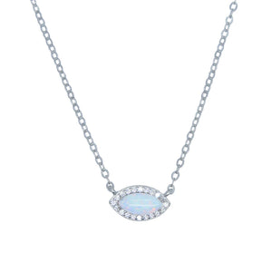925 Silver Evil Eye Opal Stone Necklace Vermeil Women