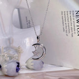 Sterling Silver Diamond Moon Pendant Necklace