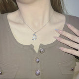 Sterling Silver Diamond Moon Pendant Necklace