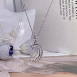 Sterling Silver Diamond Moon Pendant Necklace