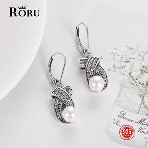 Vintage 925 Silver Earrings with Pearls Zircon