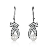 Vintage 925 Silver Earrings with Pearls Zircon