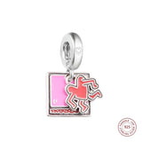 925 Silver Walking Heart Double Dangle Charm for Bracelets