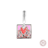925 Silver Walking Heart Double Dangle Charm for Bracelets