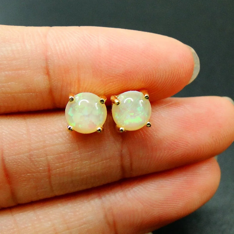 925 Silver Lab Opal Earrings Yellow Studs for Women