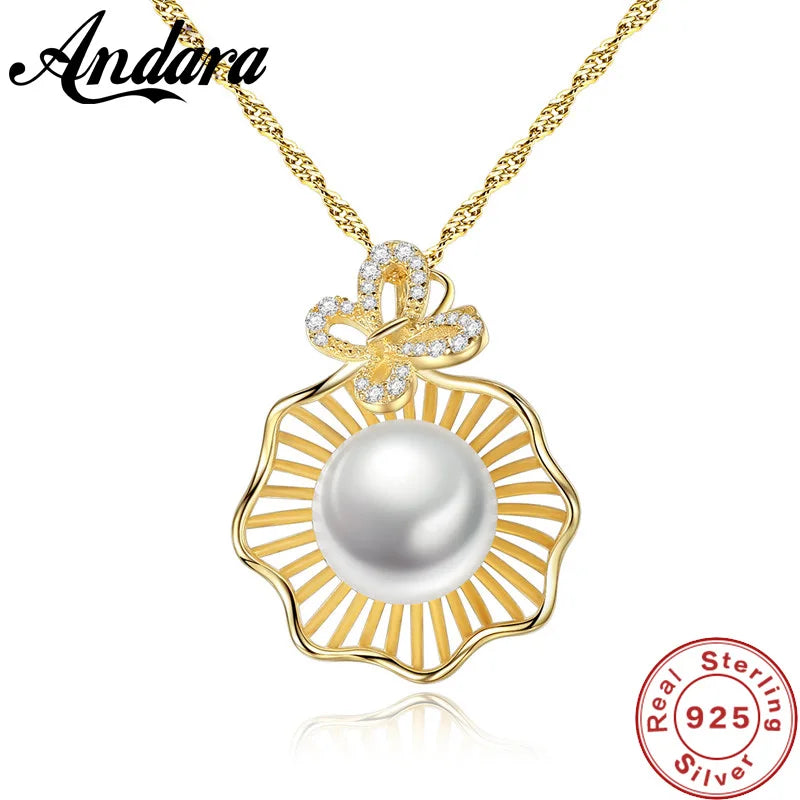 925 Silver Pearl Pendant Necklaces 18 Inch Chains
