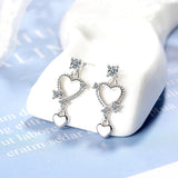 925 Silver Love Heart Crystal Stud Earrings