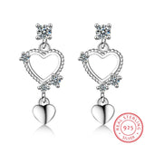 925 Silver Love Heart Crystal Stud Earrings