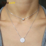 925 Silver Double Layer CZ Disco Charm Necklace