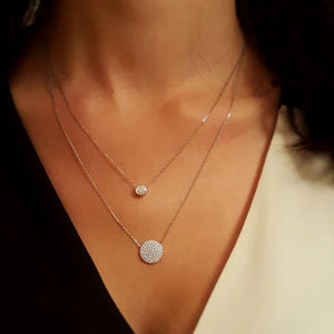 925 Silver Double Layer CZ Disco Charm Necklace