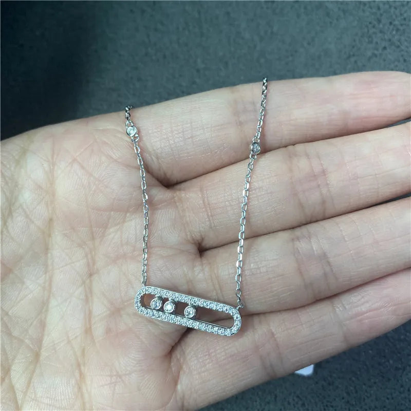 925 Sterling Silver Women's Necklace with Movable Diamond