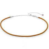 925 Silver Woven Leather Choker Necklace with Sliding Clasp