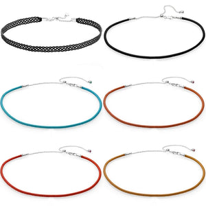 925 Silver Woven Leather Choker Necklace with Sliding Clasp