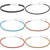 925 Silver Woven Leather Choker Necklace with Sliding Clasp