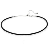 925 Silver Woven Leather Choker Necklace with Sliding Clasp