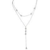 925 Silver Y Shape Double Link Chain Necklace Clear Cz Paved Delicate Dainty