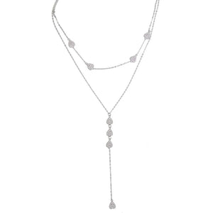 925 Silver Y Shape Double Link Chain Necklace Clear Cz Paved Delicate Dainty