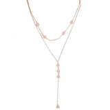 925 Silver Y Shape Double Link Chain Necklace Clear Cz Paved Delicate Dainty