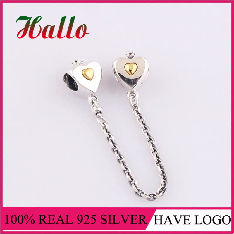 925 Silver Yellow Heart Crown CZ Safety Chain for Bracelets