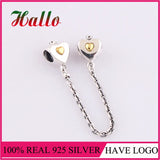 925 Silver Yellow Heart Crown CZ Safety Chain for Bracelets