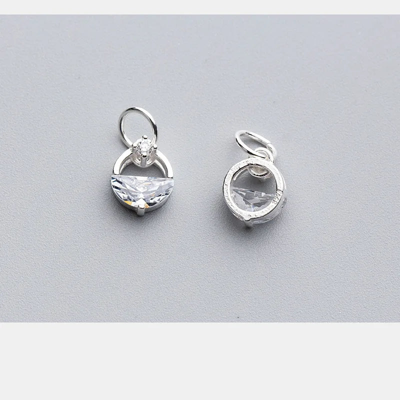 925 Sterling Silver Zircon Round Charms Silver Charm Pendants Beads