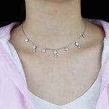 925 Silver CZ Station Link Chain Necklace for Women