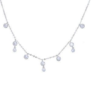 925 Silver CZ Station Link Chain Necklace for Women