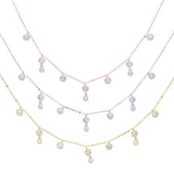 925 Silver CZ Station Link Chain Necklace for Women