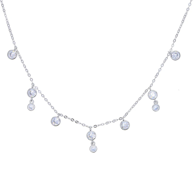 925 Silver CZ Station Link Chain Necklace for Women