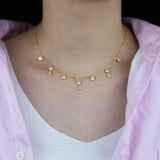 925 Silver CZ Station Link Chain Necklace for Women