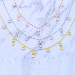 925 Silver CZ Station Link Chain Necklace for Women